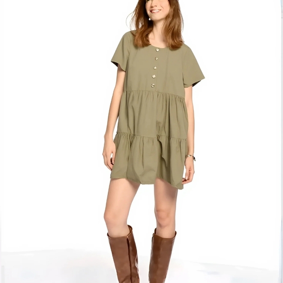 MADEWELL Tunic Olive Green Dress Lagenlook OVERSIZED Small - Picture 1 of 9